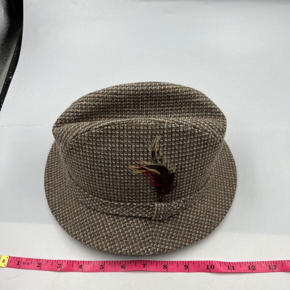 Vintage Botany 500 Houndstooth Wool Fedora Hat Feather Detail Sherlock Holmes - Picture 3 of 11